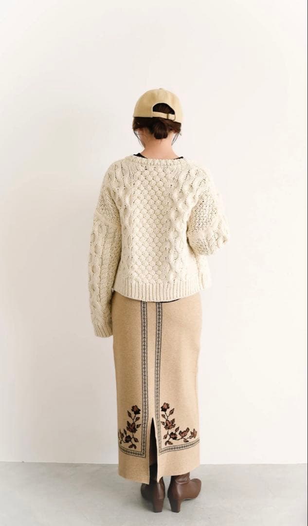 スカート Eaphi SCARF MOTIF KNIT SKIRT beige