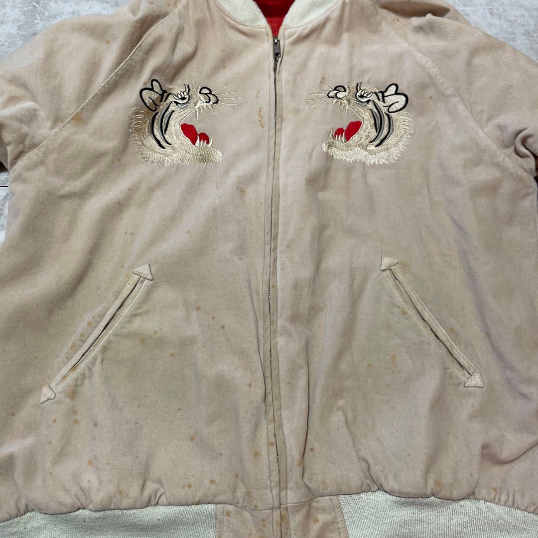 AVIREX 別珍スカジャン L 赤 刺繍 舞妓 虎 和柄 ヴィンテージ