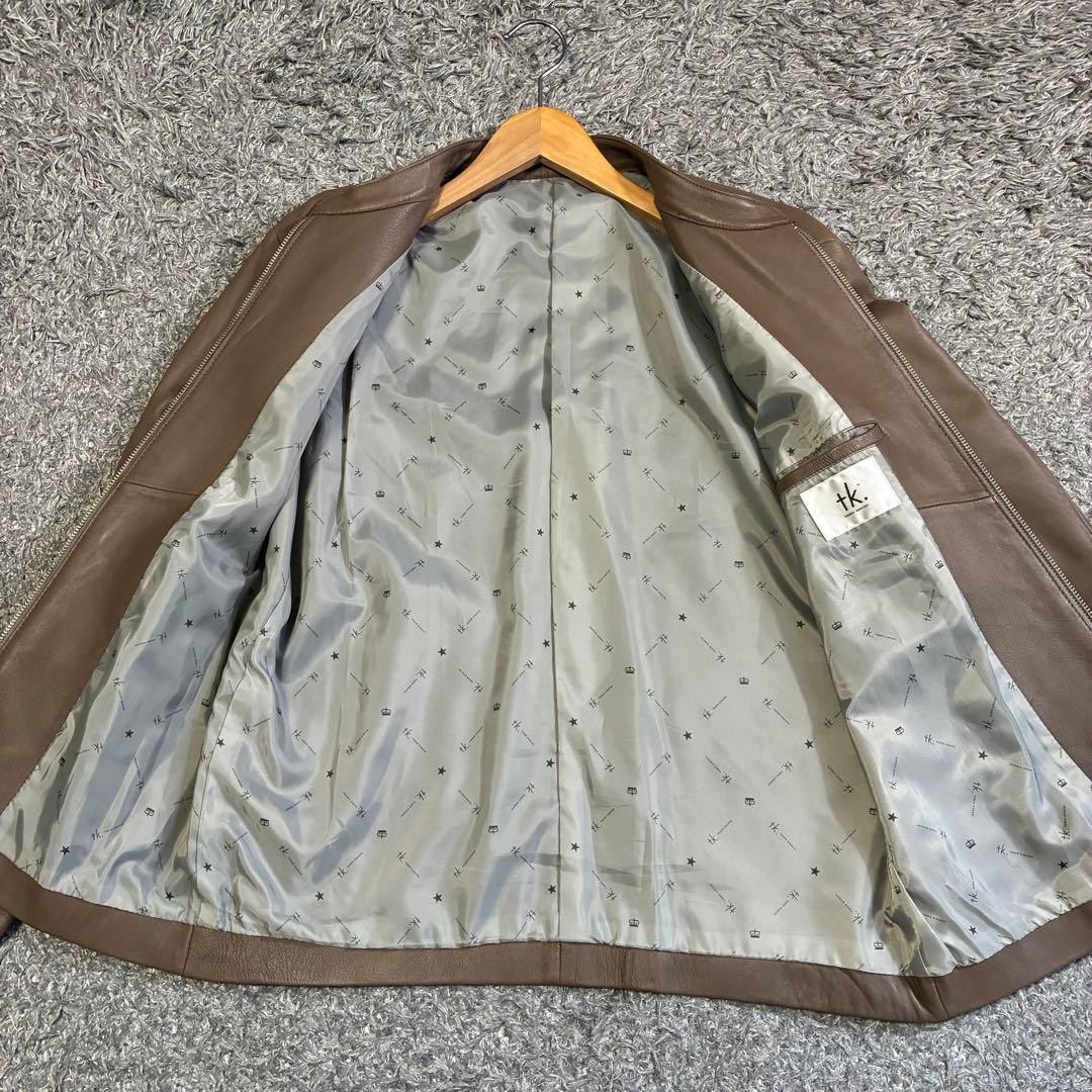 【美品】タケオキクチ ラムレザー シングルライダースジャケット L ベージュ