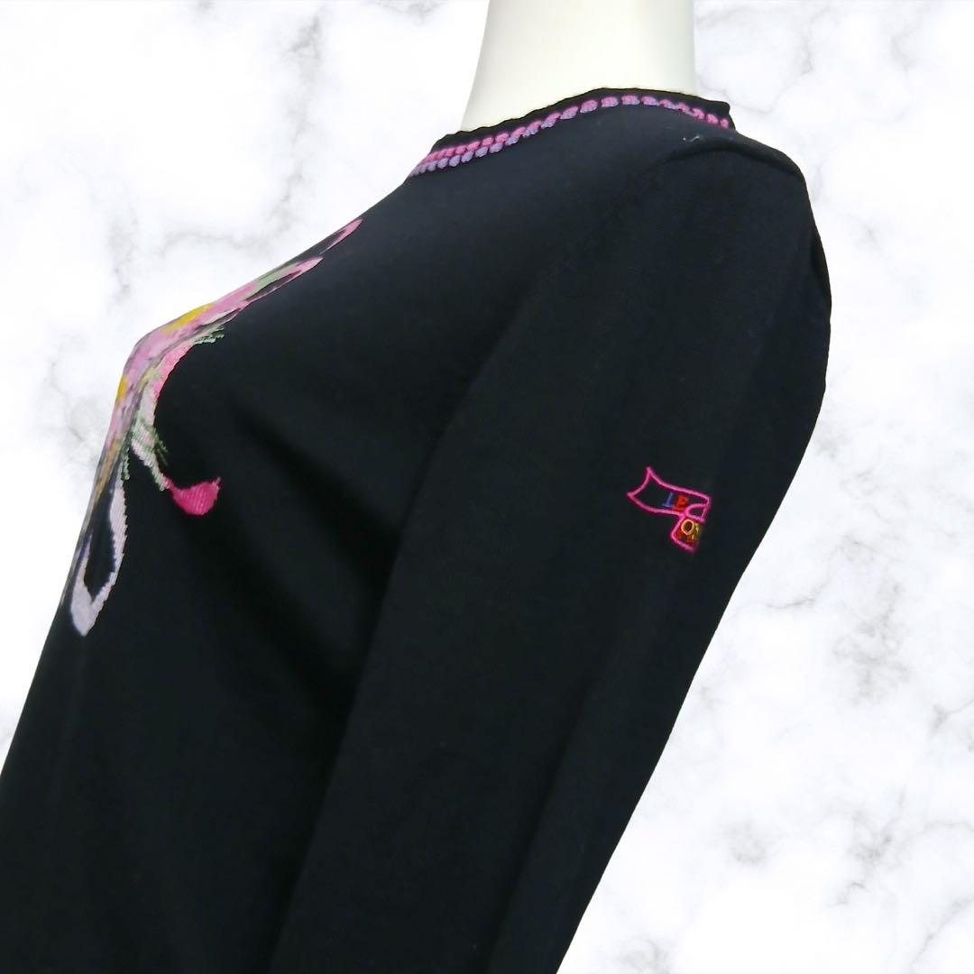 LEONARD SPORT レオナールスポーツ 刺繍ニット 黒　花柄 38
