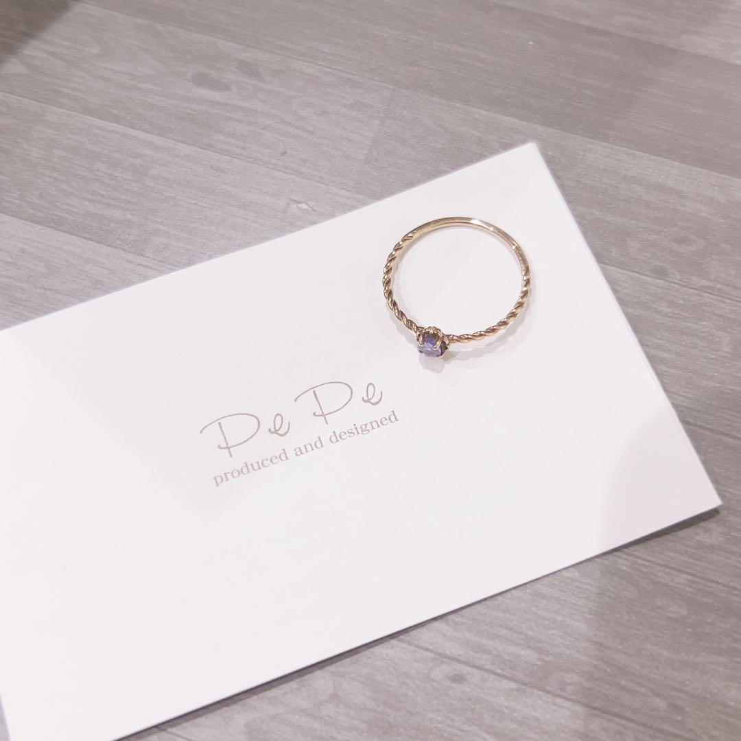 リング　11号　K10 タンザナイト　PePe ゴールド　極細