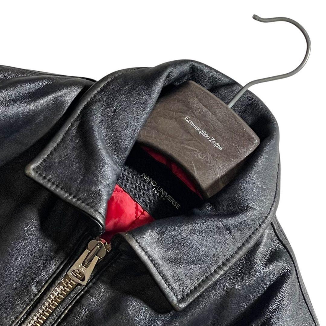 ナノユニバース シープレザー シングルライダース キルティング ブラック