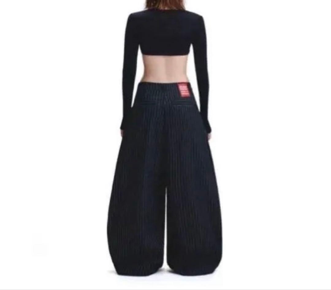 push push ストライプパンツ　ブラック　M