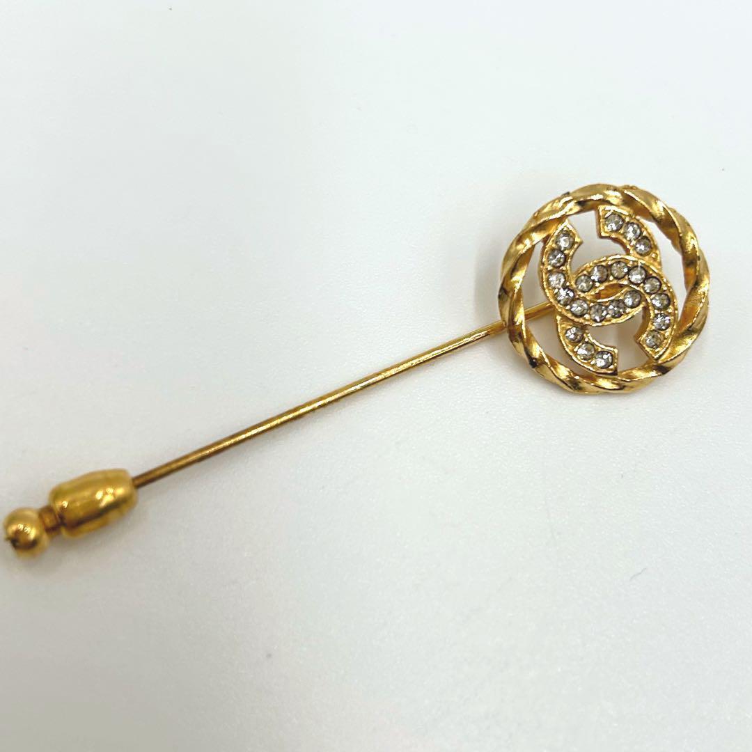 【美品】CHANEL シャネル　ココマーク　ピンブローチ　ラインストーン