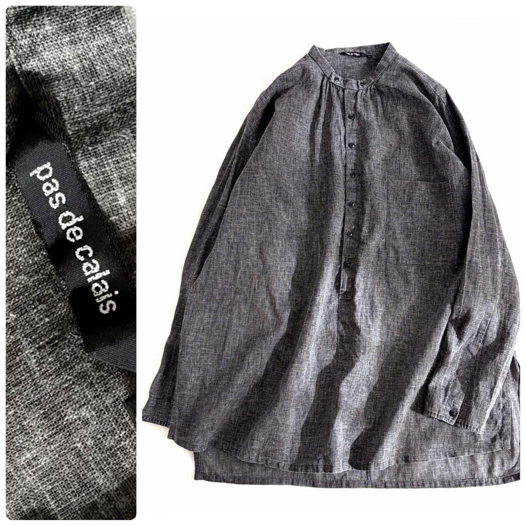 パドカレ pas de calais ▲∵コットンリネン　バンドカラーシャツ