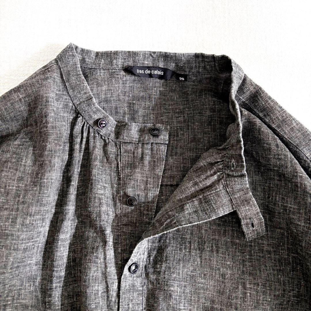パドカレ pas de calais ▲∵コットンリネン　バンドカラーシャツ
