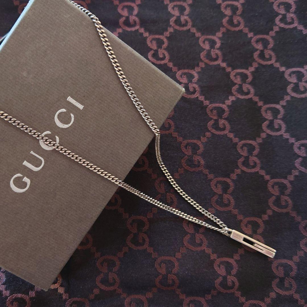 グッチGUCCI ネックレス シルバー925 カットアウト Gバー Gプレート
