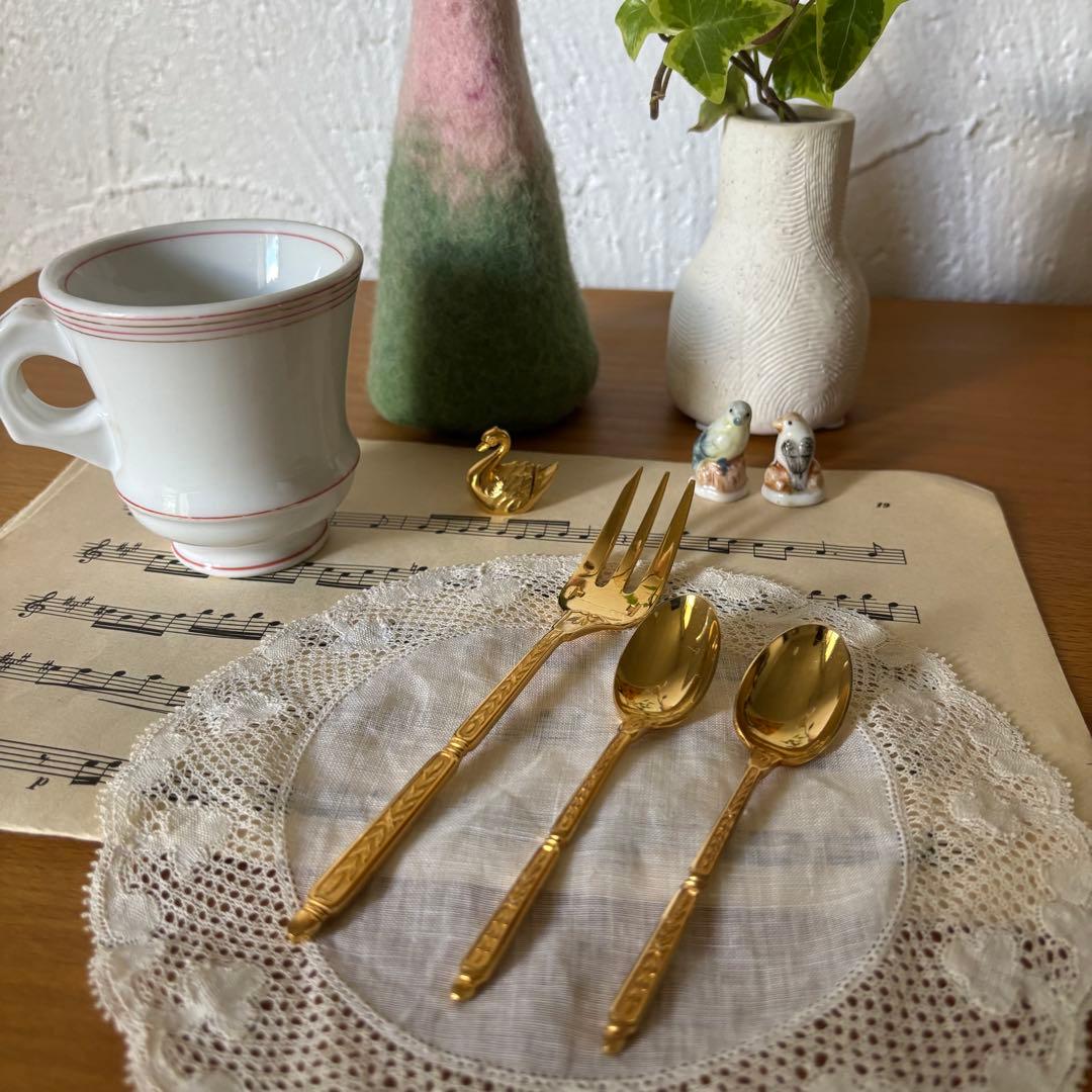 クリストフル ナターシャ 24金プレート デザートフォーク フランス 廃盤