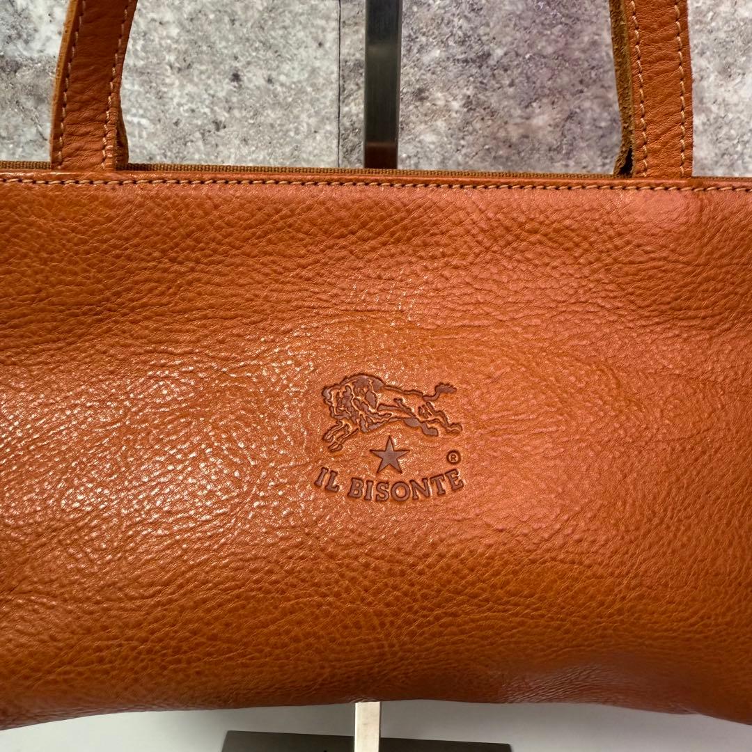 【良品】イルビゾンテ レザー ハンドバッグ ロゴ刻印 キャメル イタリア製