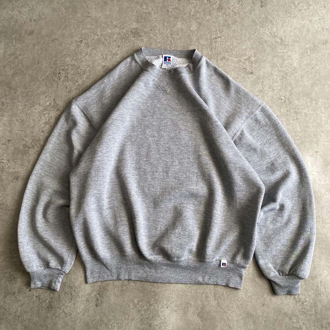神シルエット無双カラー90sラッセル前V無地スウェットUSAX製XLグレー