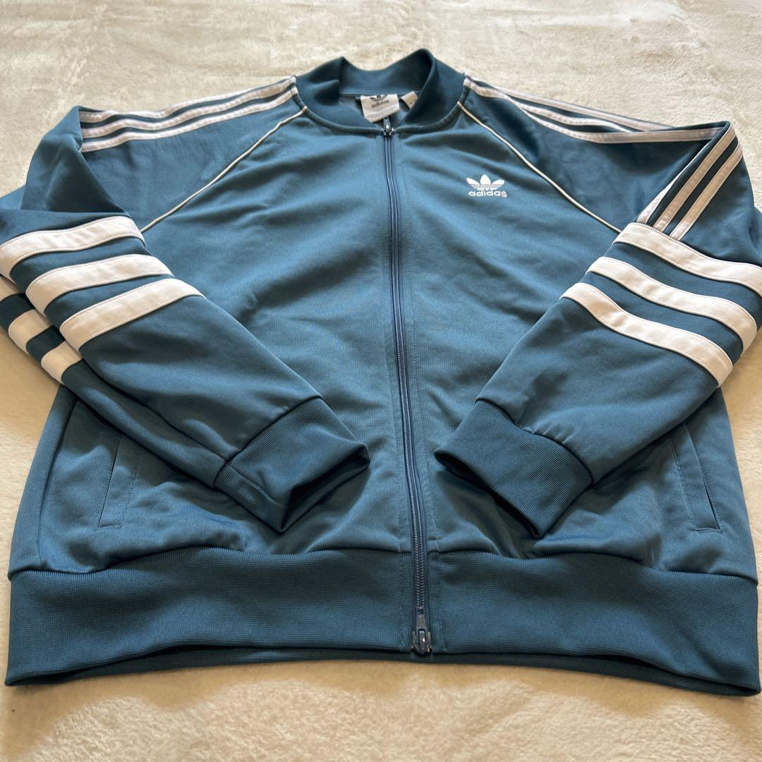 【美品】adidas　アディダス トラックジャケット　ターコイズブルー　XL