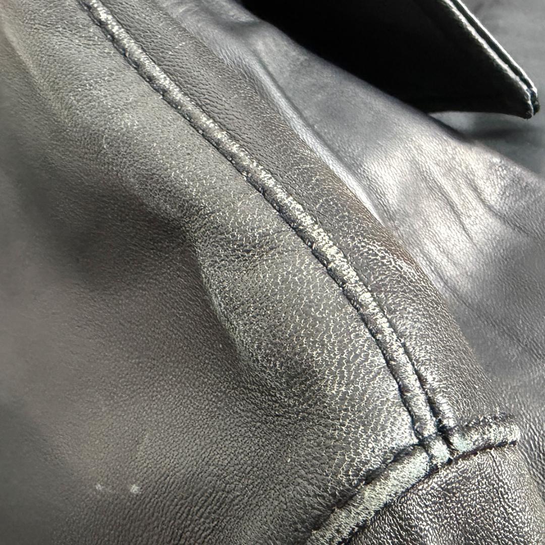 J5219 良品 ダーバン ラムレザー ステンカラーコート ブラック M