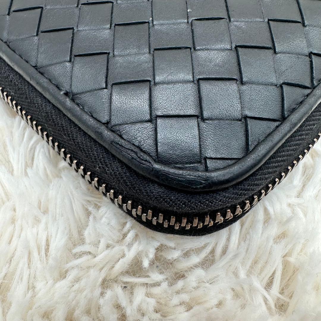 ✨箱あり✨美品　ボッテガ　長財布　ラウンドジップ　イントレチャート　レザー　黒