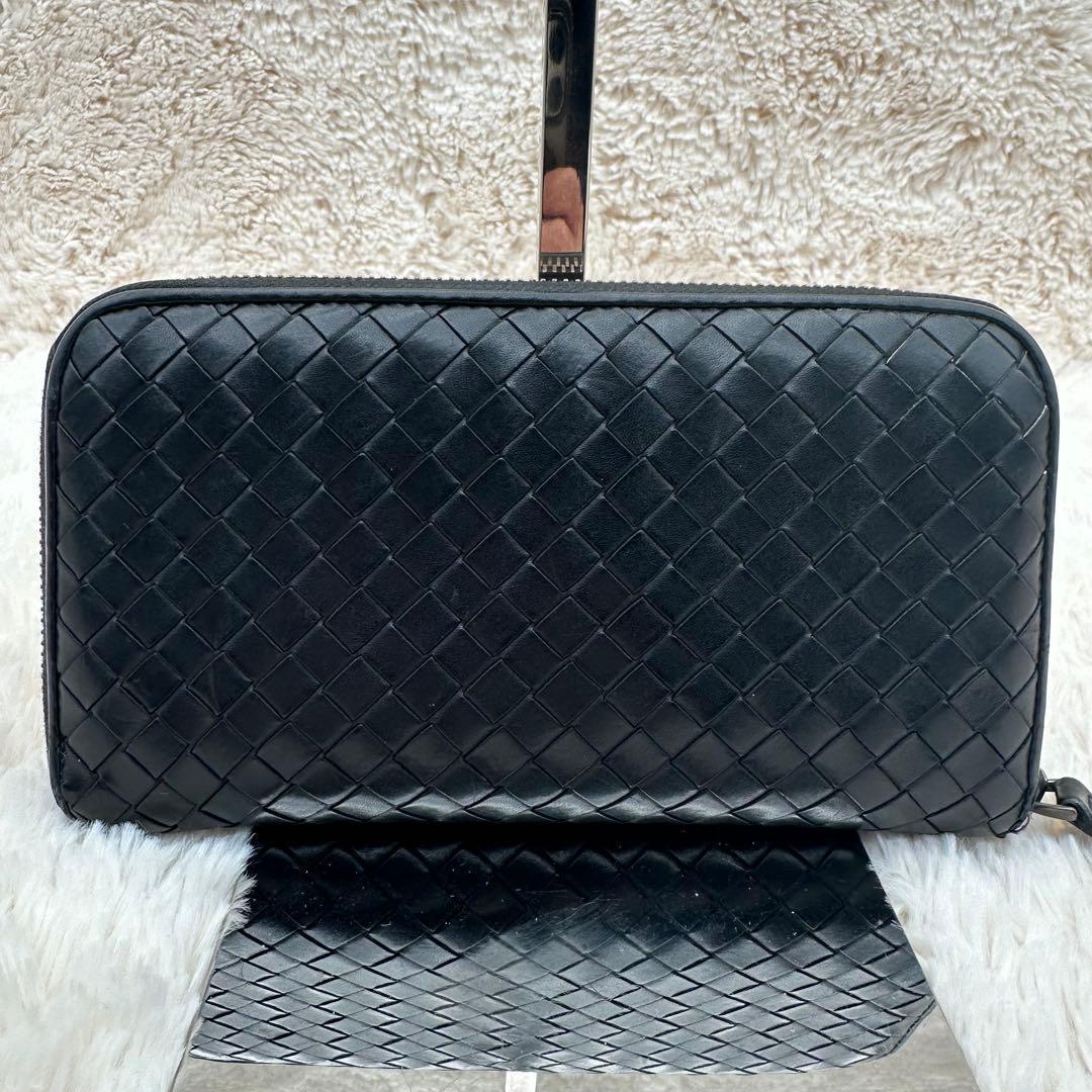 ✨箱あり✨美品　ボッテガ　長財布　ラウンドジップ　イントレチャート　レザー　黒