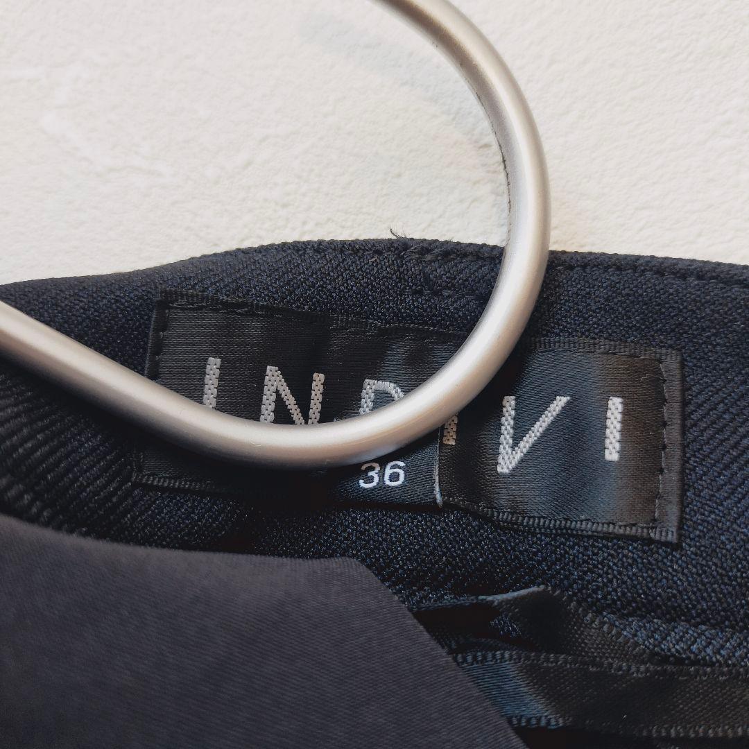 極美品　インディヴィ　ノーカラージャケット　パンツ　スーツ　セットアップ　紺