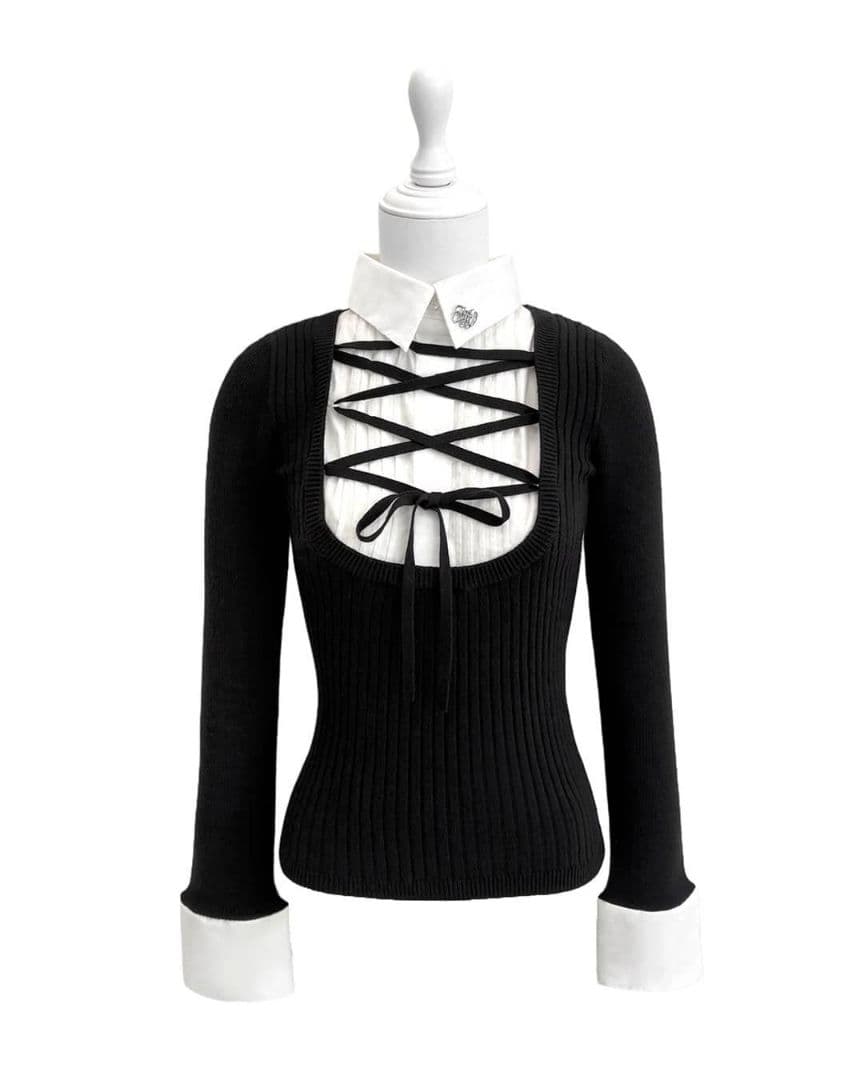 ミシェルマカロン　ハニーミュウ　レースアップドッキングトップス　フリーサイズ　黒