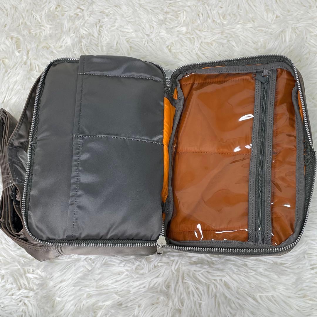 美品 PORTER ポーター タンカー ショルダーバッグ シルバーグレー 二層式
