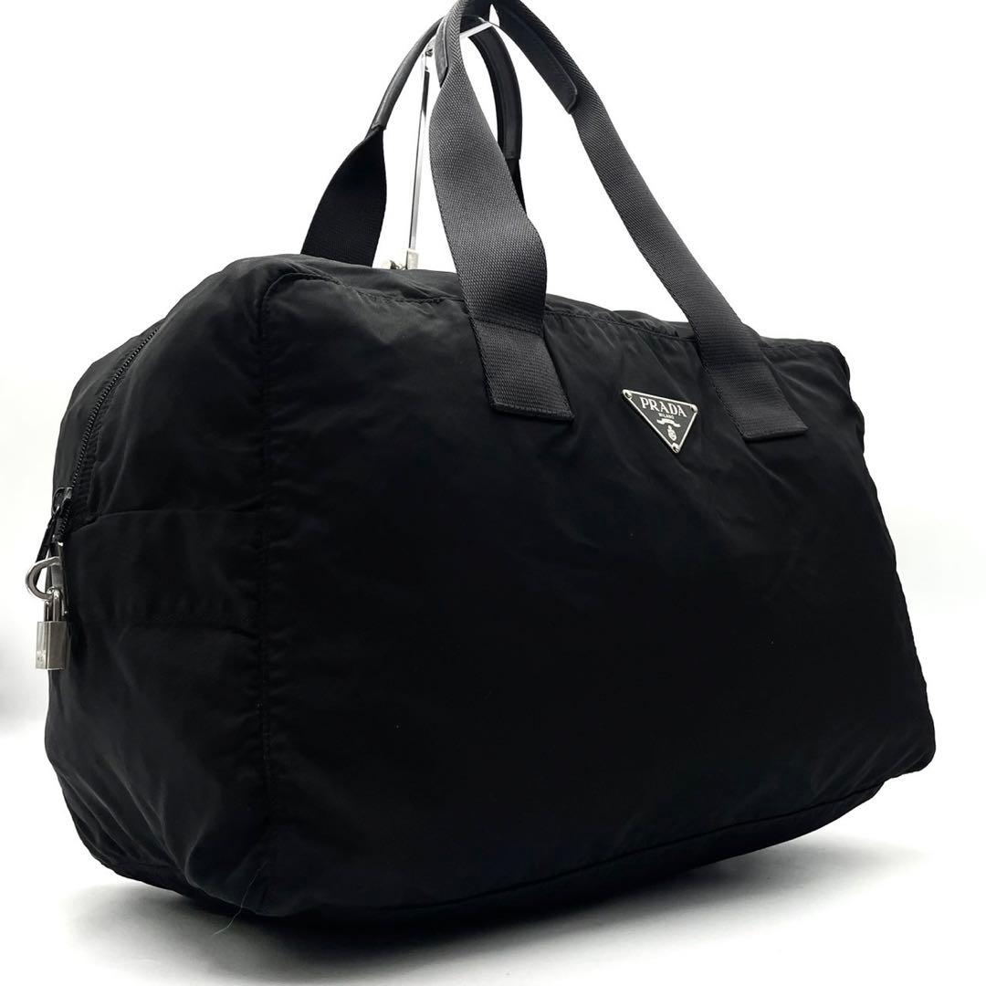 プラダ 三角ロゴ アイコン ハンドバッグ ボストンバッグ 肩掛け 旅行鞄 黒