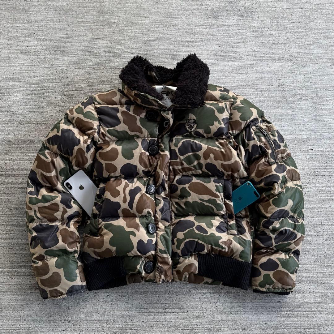 y2k 短丈　2way ファーダウン ジャケット　カモフラ　ギャル　stussy