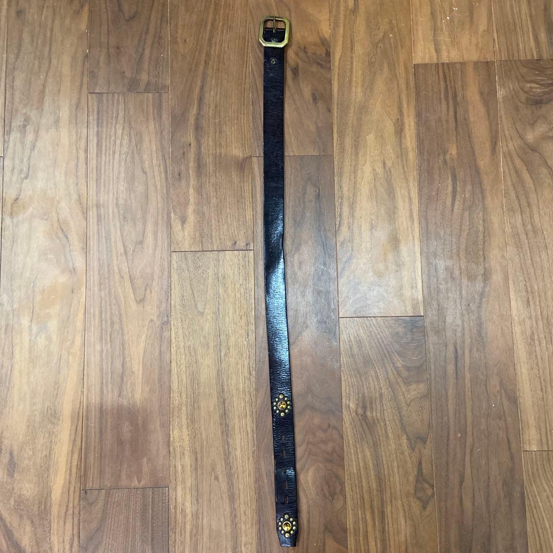 HTC フラワースタッズベルト イエローストーン&ダークブラウンレザー 32