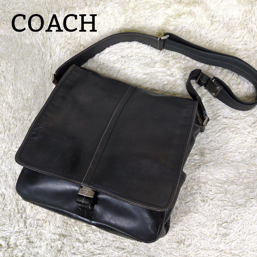 コーチ メッセンジャーバッグ 斜め掛け レザー ブラック