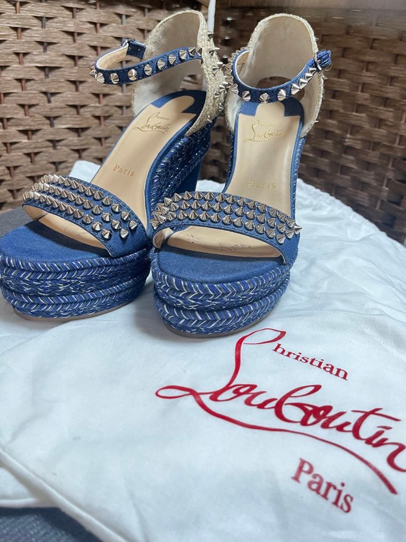 【再】Christian Louboutinデニムサンダル38