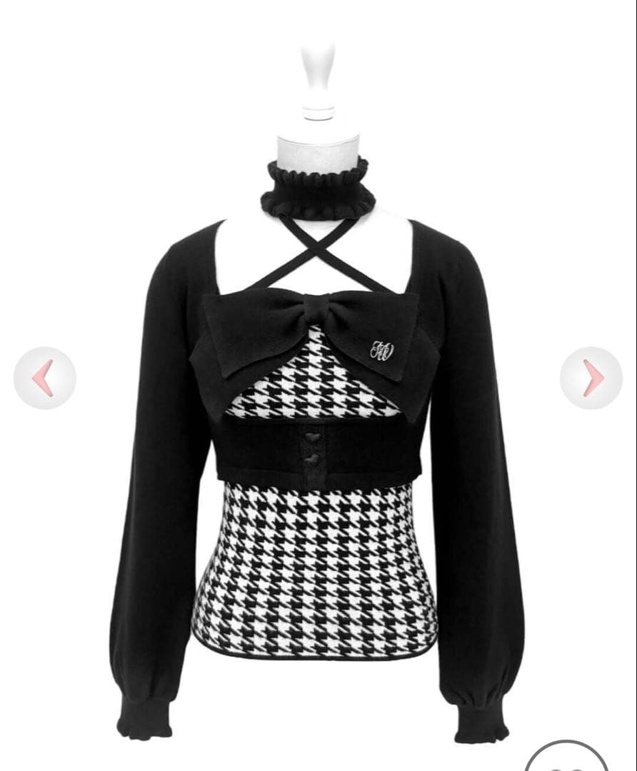 HONEYMEW チョーカー付きビッグリボンアンサンブルトップス ブラック