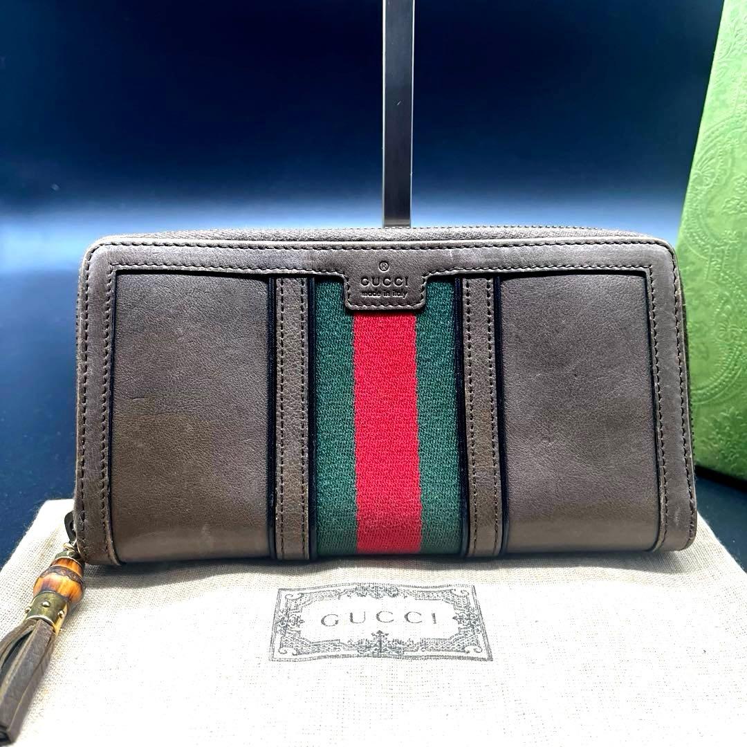 希少✨グッチ 長財布 ラウンドファスナー 本革 ブラウン シェリー 353651