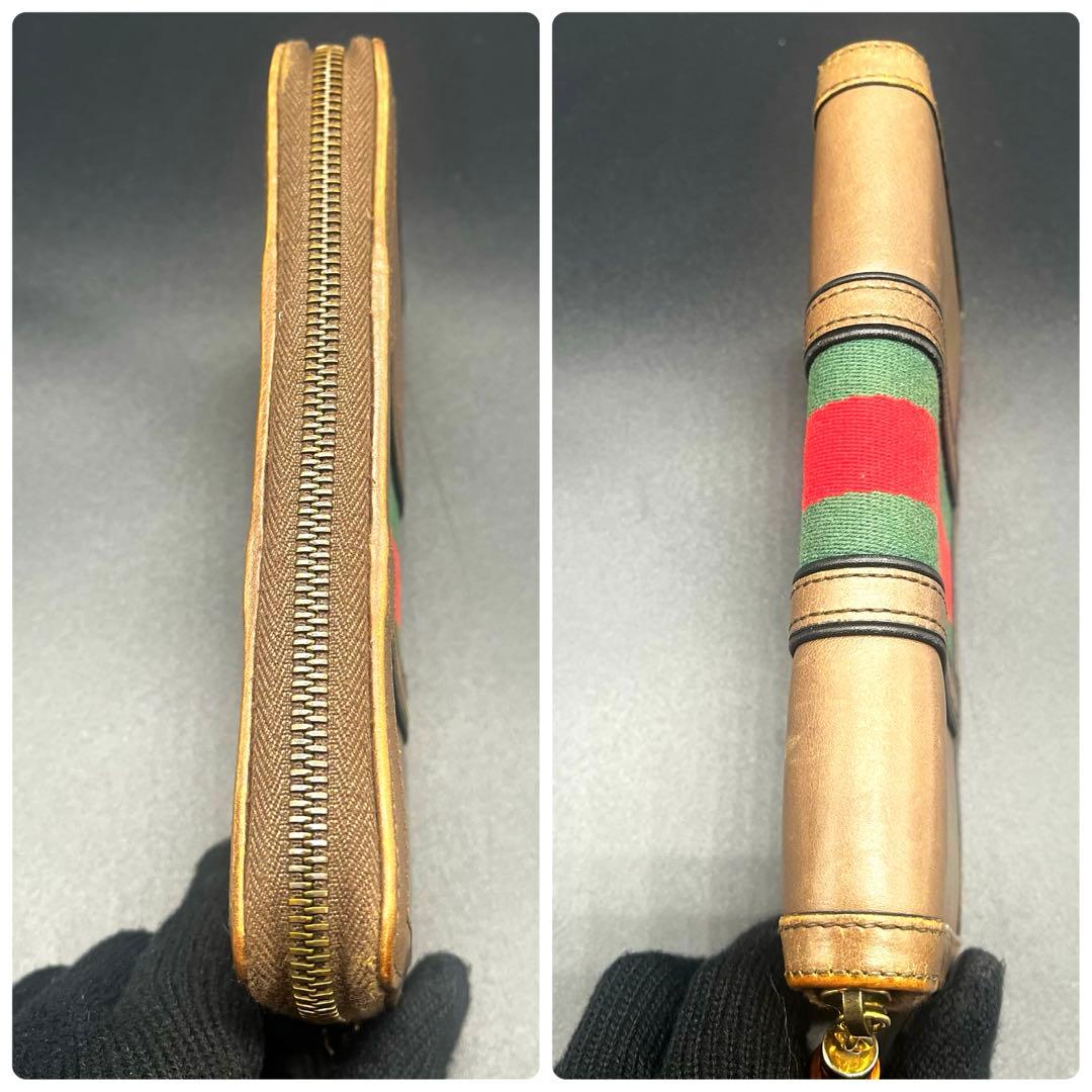 希少✨グッチ 長財布 ラウンドファスナー 本革 ブラウン シェリー 353651