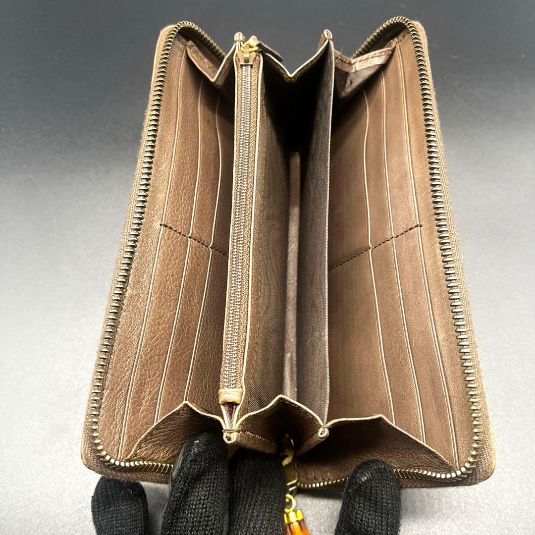 希少✨グッチ 長財布 ラウンドファスナー 本革 ブラウン シェリー 353651