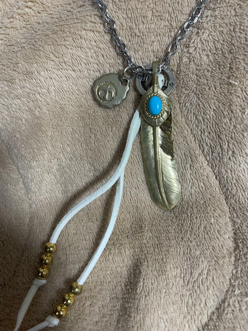 18Kコーティング　ターコイズフェザーネックレス　キムタク仕様　木村拓哉