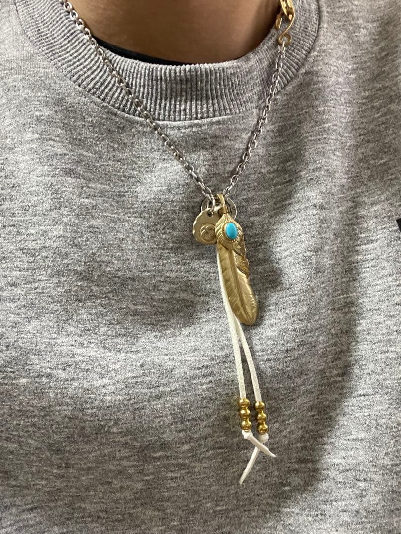 18Kコーティング　ターコイズフェザーネックレス　キムタク仕様　木村拓哉