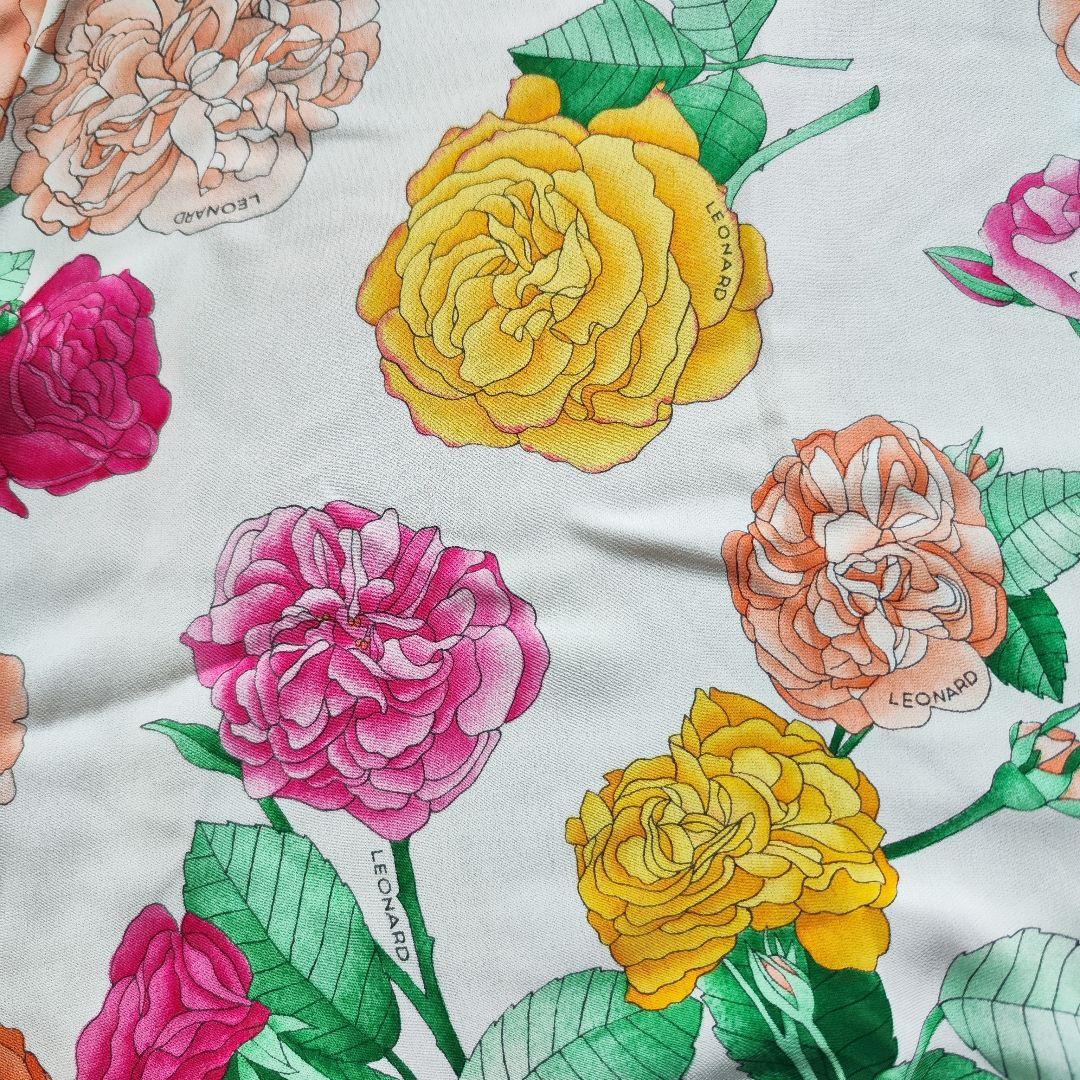 【極美品】レオナールカーディガンはおり総柄花柄 トリム マルチカラー シルク M