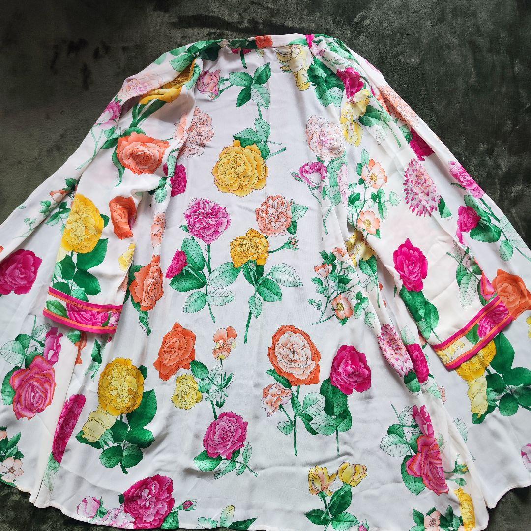 【極美品】レオナールカーディガンはおり総柄花柄 トリム マルチカラー シルク M
