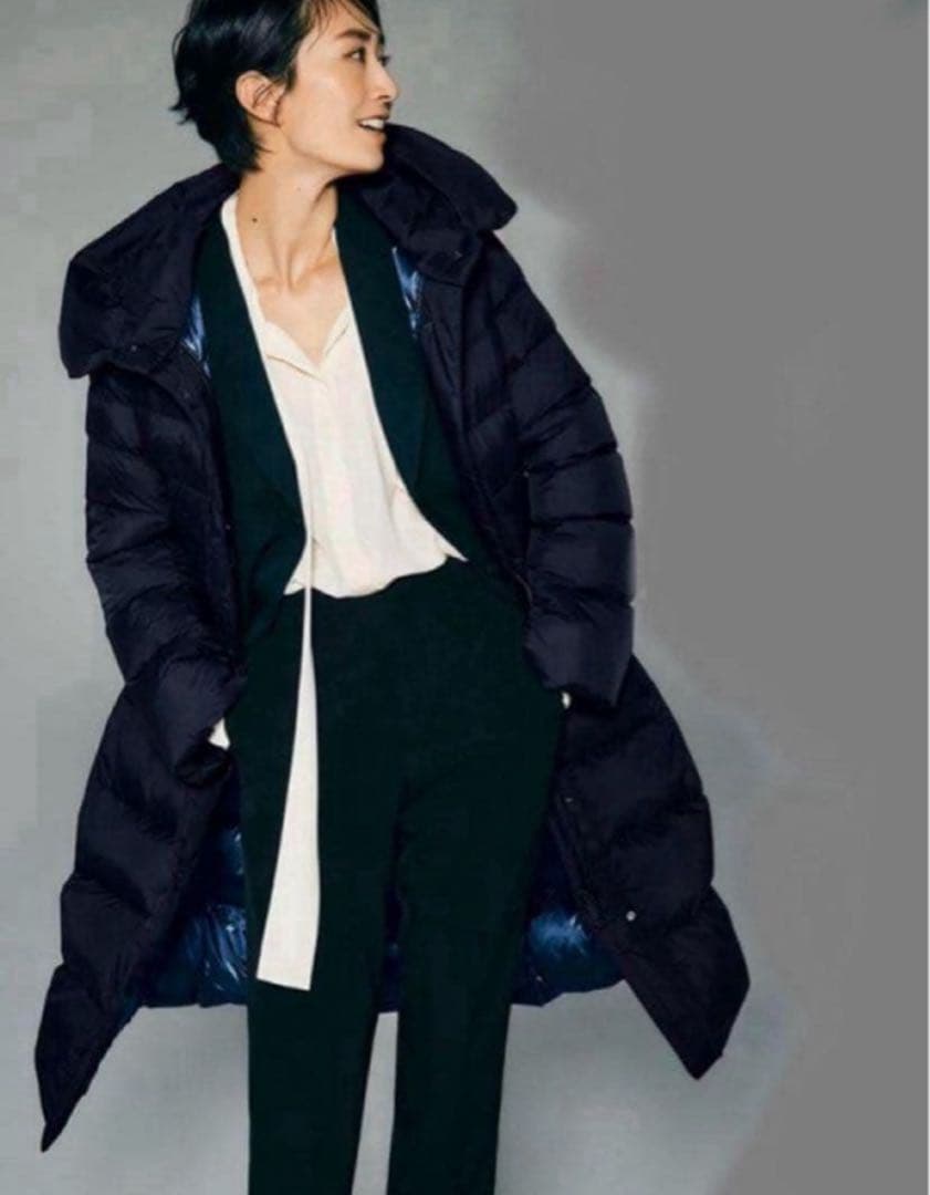 新品同　ユニクロ＋J　ウルトラライトダウン　フーデットコート　ネイビー　S