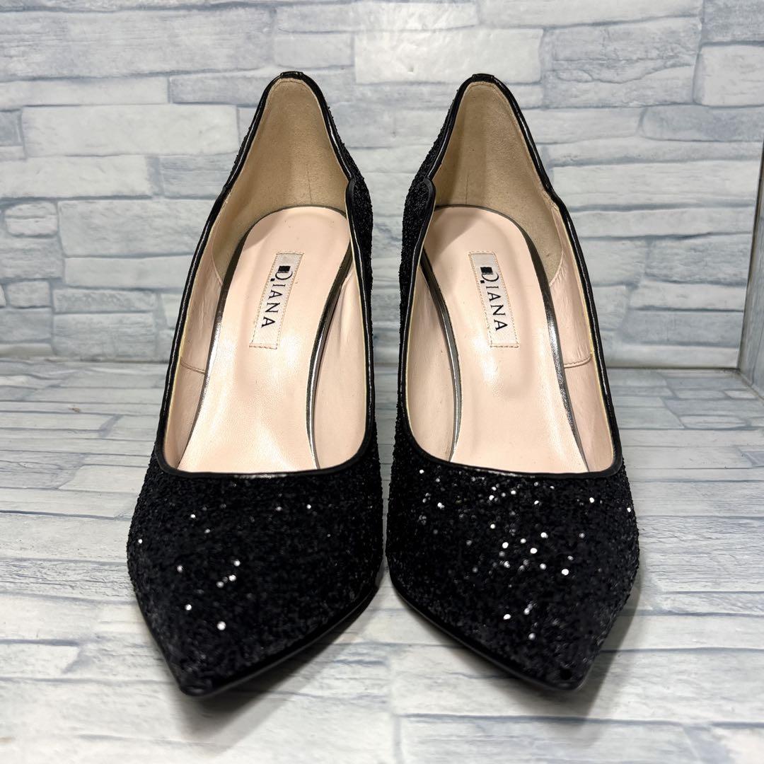✨新品✨DIANA グリッター パンプス ポインテッドトゥ ブラック 25㎝