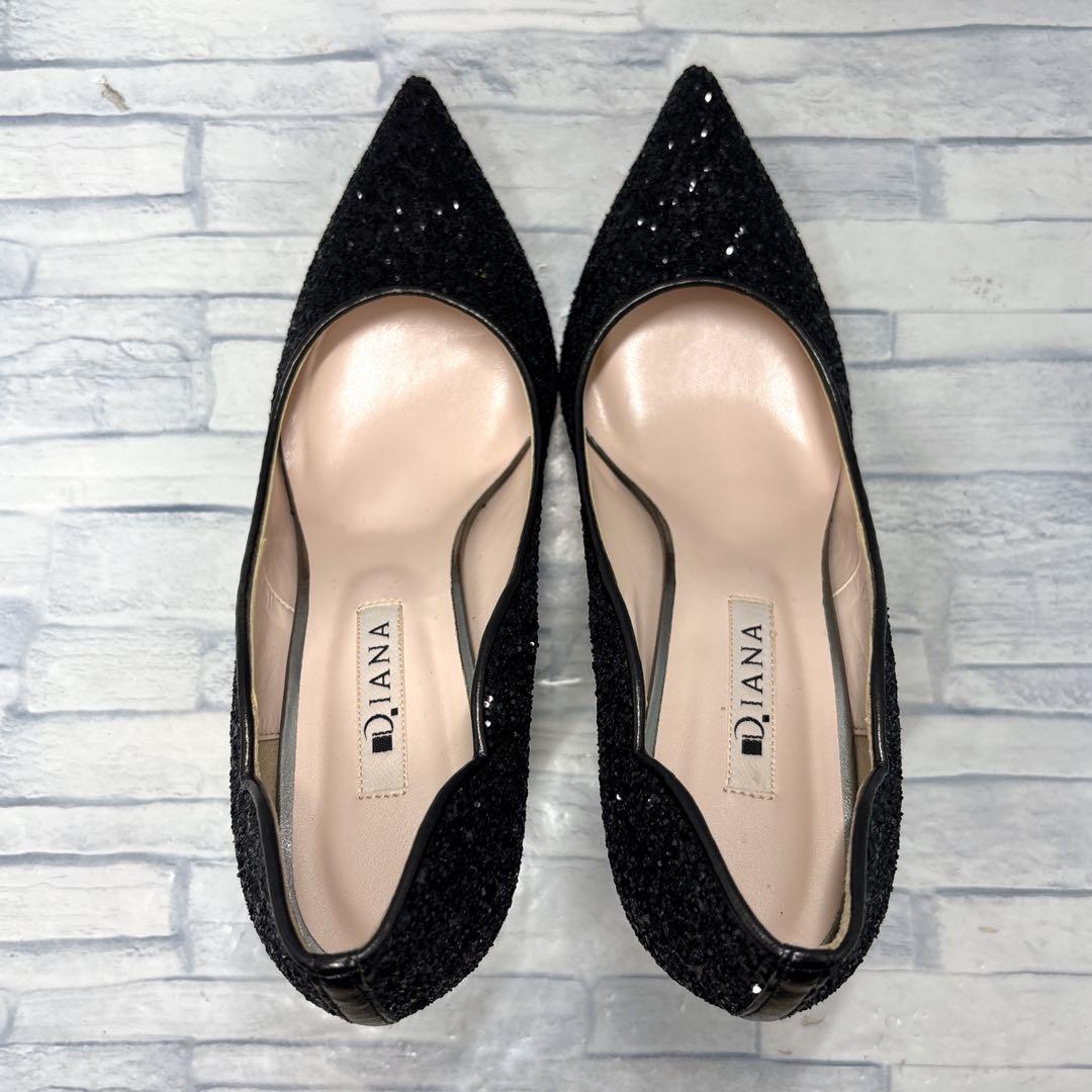 ✨新品✨DIANA グリッター パンプス ポインテッドトゥ ブラック 25㎝