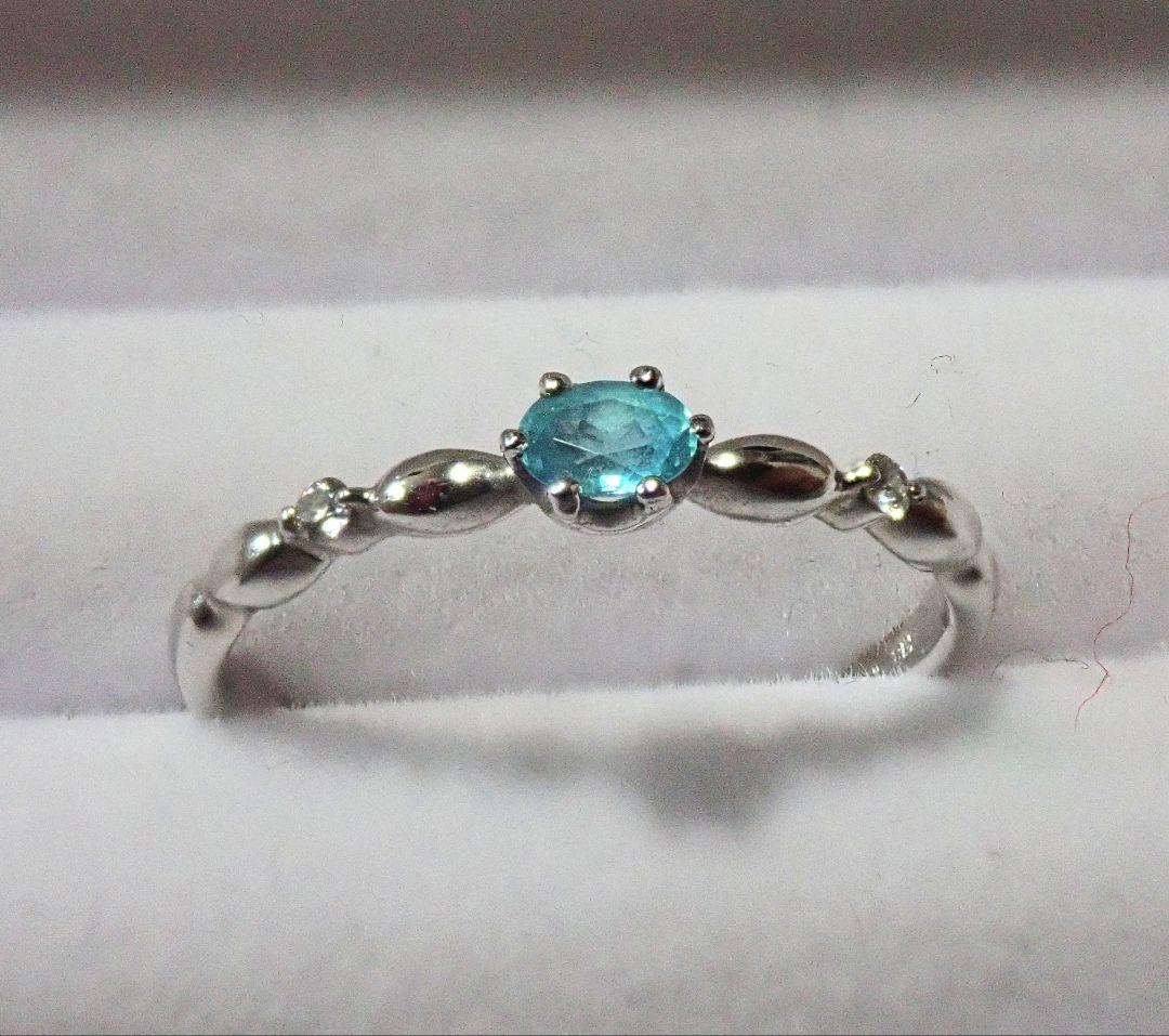 沈*花様 天然パライバトルマリン0.12ct ダイヤモンド リングK18WG刻印