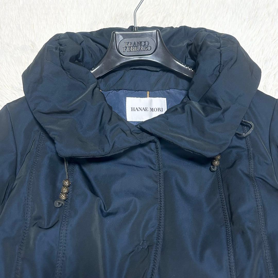 HANAE MORI ハナエモリ 中綿ダウンコート Aライン ネイビー 羊革