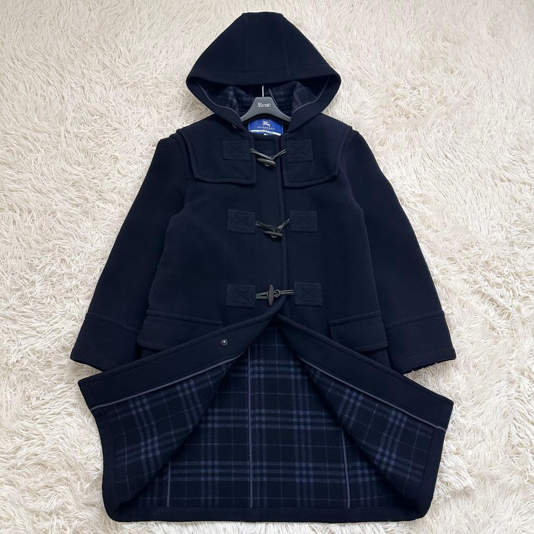 バーバリー ロング ダッフルコート ダブルフェイス ノバチェック 濃紺 L