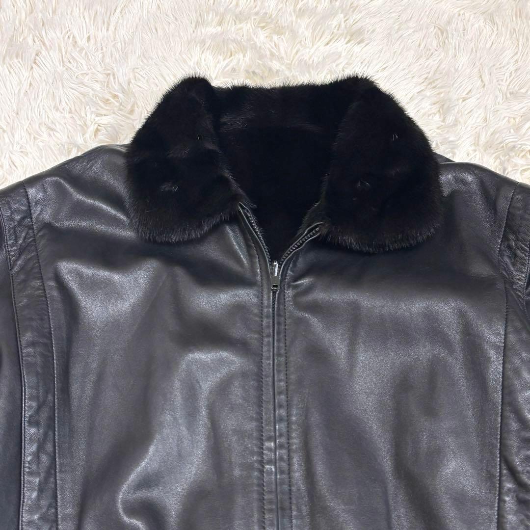 最高級 レザー ジャケット ブラックミンク リバーシブル ブラック 羊革 LL