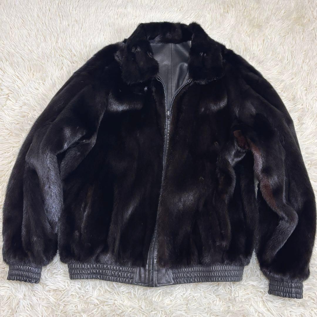 最高級 レザー ジャケット ブラックミンク リバーシブル ブラック 羊革 LL