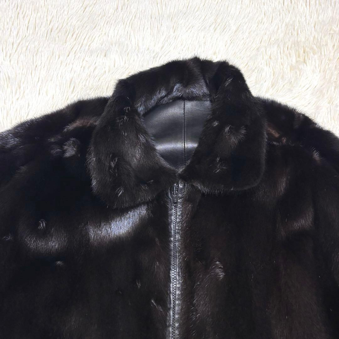 最高級 レザー ジャケット ブラックミンク リバーシブル ブラック 羊革 LL