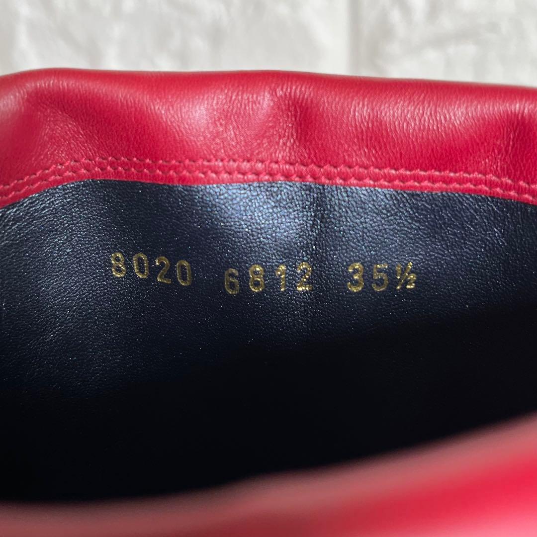 【極美品】Sergio rossiレッド 本革ロング ブーツ 22.5ベルト装飾