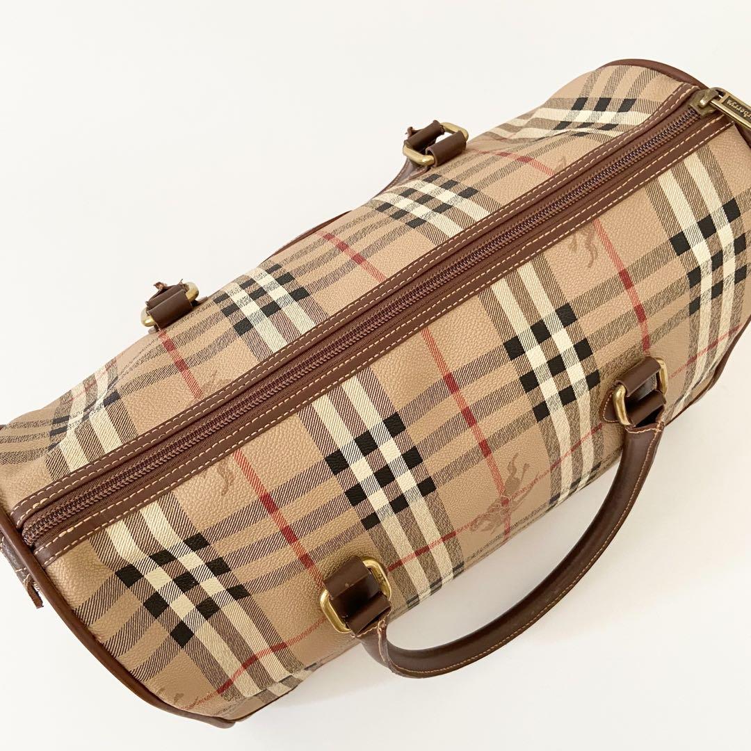 バーバリー ノバチェック ミニボストンバッグ レザー シャドーホース　PVC