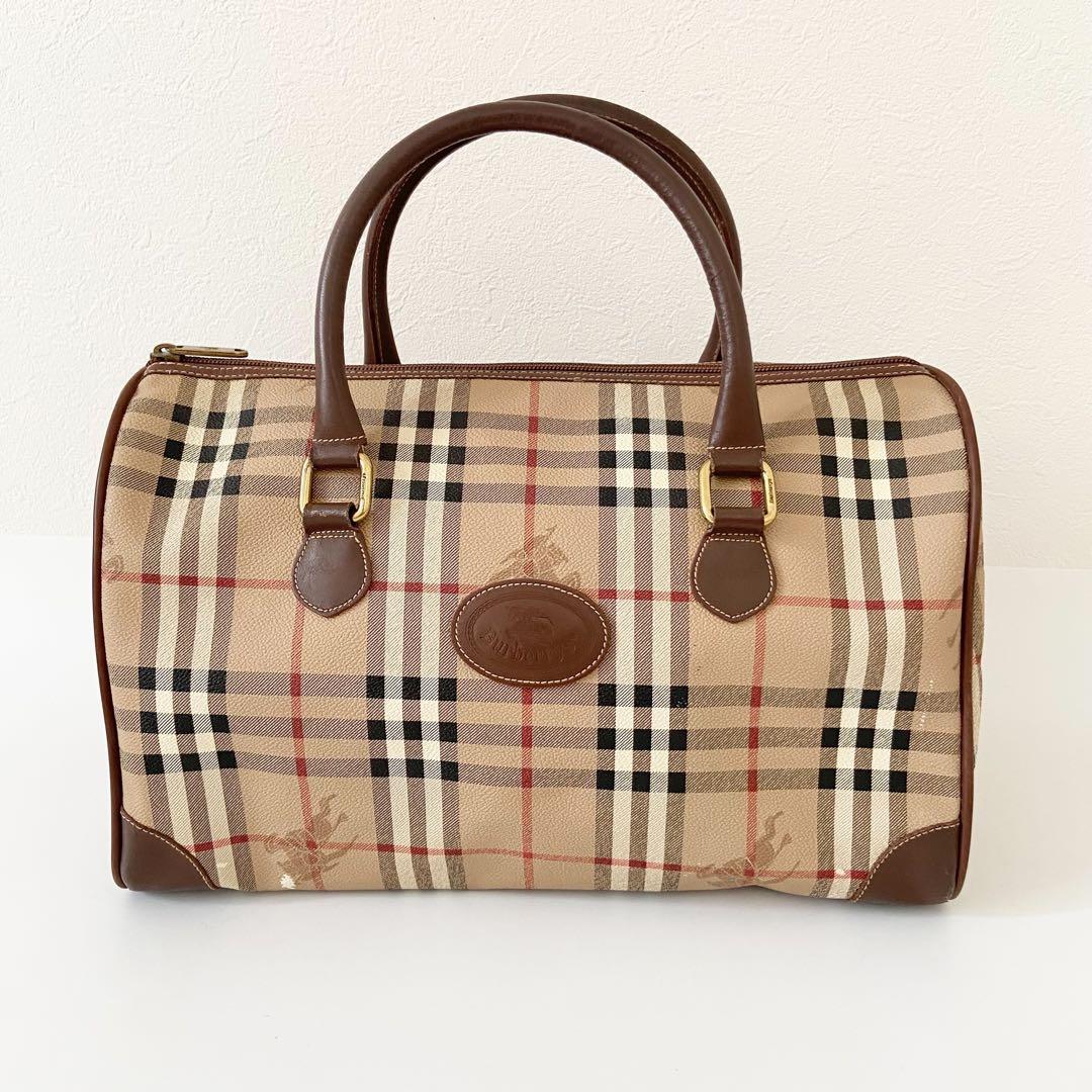 バーバリー ノバチェック ミニボストンバッグ レザー シャドーホース　PVC