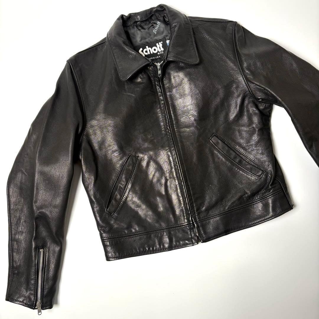 【米国製】Schott レザーライダースジャケット 黒M レディース U247W