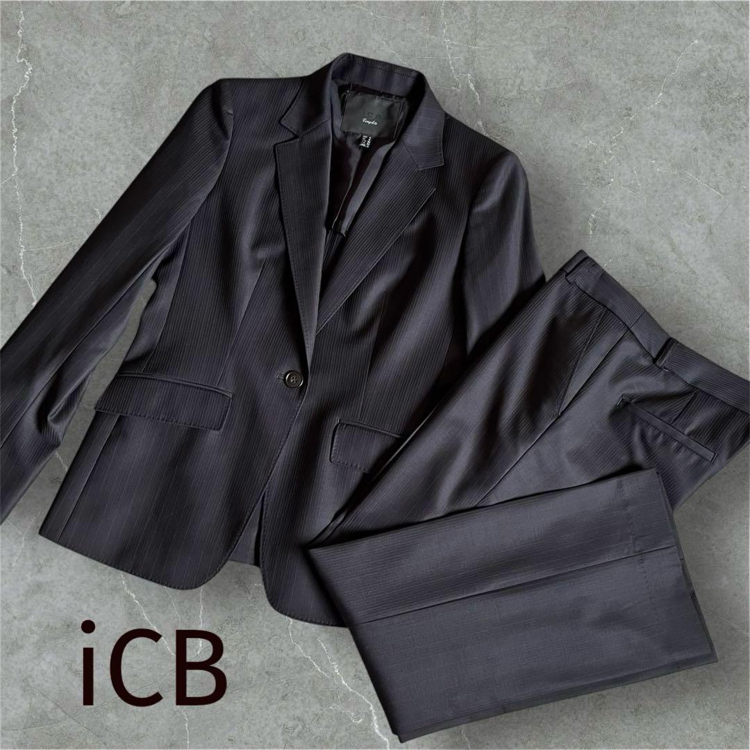 ☆美品☆ icb レディース　パンツスーツ　ストレッチ　１つボタン　ストライプ