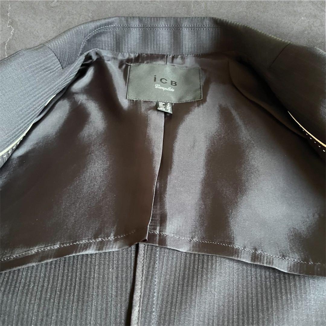 ☆美品☆ icb レディース　パンツスーツ　ストレッチ　１つボタン　ストライプ