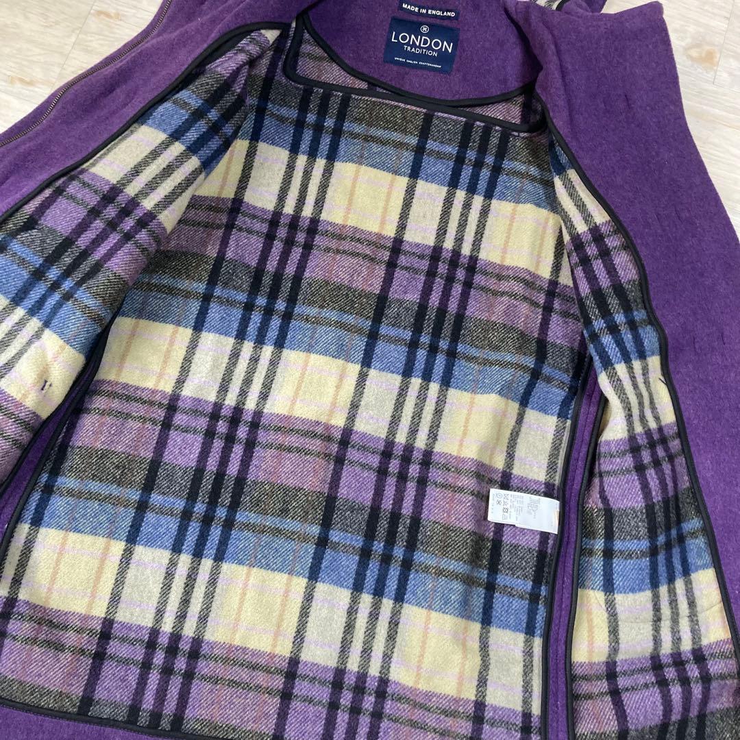 美品 ロンドントラディション ダッフルコート チェック柄 ロング パープル